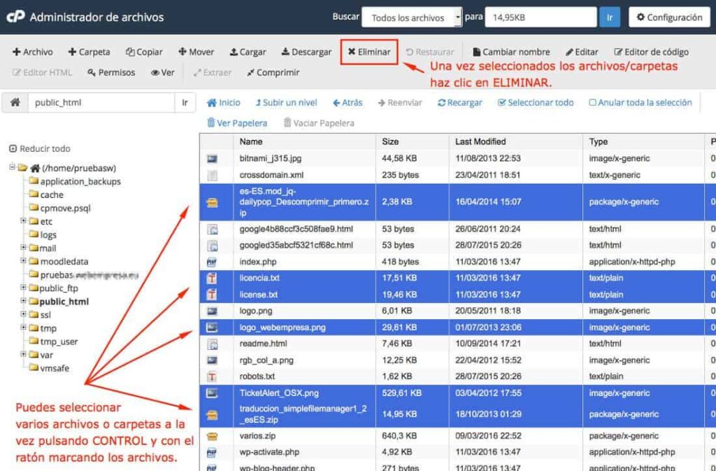 Cómo eliminar archivos temporales en cPanel 1 Eliminar archivos en cPanel ¿cómo lo hago? - Webempresa