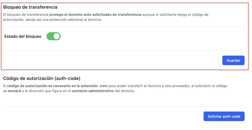 Bloqueo de transferencia en un dominio - hostsuar